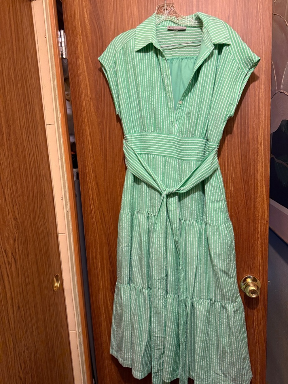 Danny & Nicole Mint Green Tiered Shirt Dress with Tie Waist